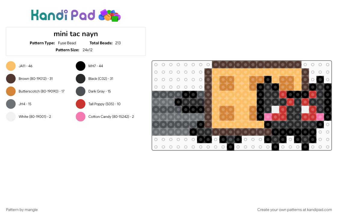 mini tac nayn - Fuse Bead Pattern by mangle on Kandi Pad - 2010s nyan cat, animal, animals, brown, emo scenemo, gray, internet meme, keychain charm, orange, scene emo, small