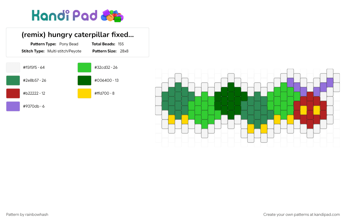 hungry caterpillar fixed border - Pony Bead Pattern by mangle on Kandi Pad - animal, animals, bug, bugs, cute, green