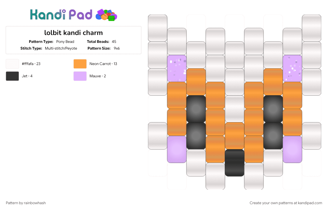 lolbit kandi charm - Pony Bead Pattern by mangle on Kandi Pad - charms, cute, five nights at freddys, fnaf, kawaii, orange, sister location, video game