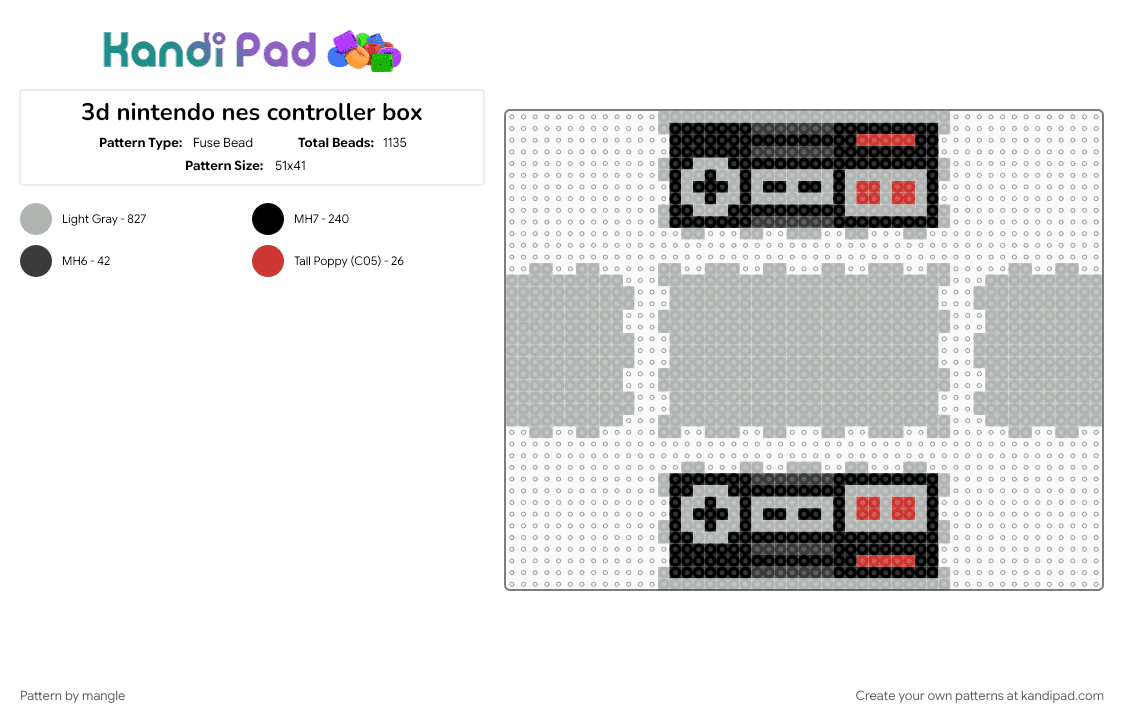 3d nintendo nes controller box - Fuse Bead Pattern by mangle on Kandi Pad - beige, classic, gamer gaming, old school, retro, video game