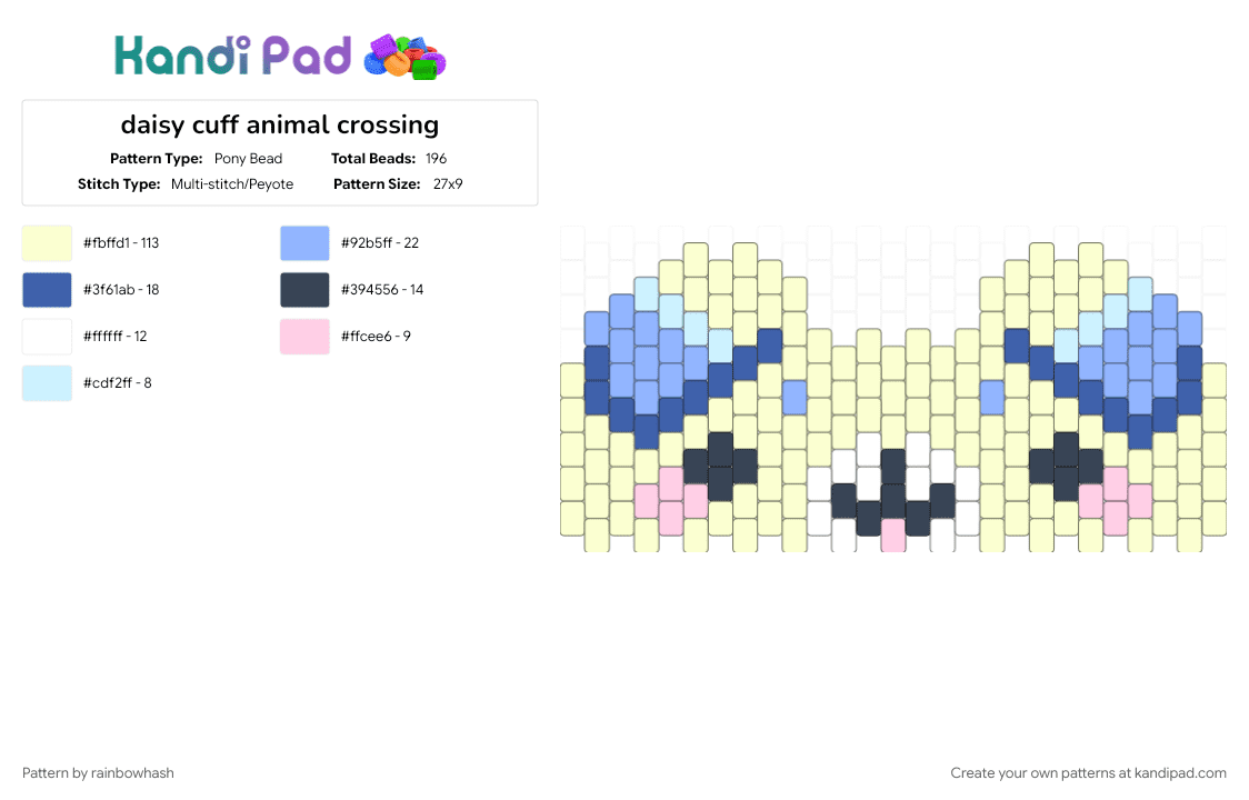 daisy cuff animal crossing - Pony Bead Pattern by mangle on Kandi Pad - acnh, animal, cute kawaii, decora, nintendo video game, puppy dog, scene, scenemo, yellow