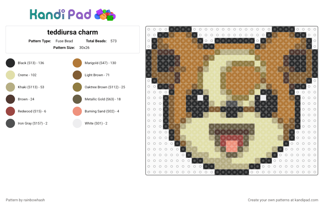 teddiursa charm - Fuse Bead Pattern by mangle on Kandi Pad - animal, bear, beige, cute, kawaii, nintendo, pokmon, tan, video game, yellow