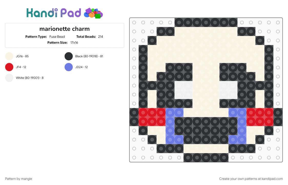 marionette charm - Fuse Bead Pattern by mangle on Kandi Pad - blue, charms, cute kawaii, five nights at freddys, fnaf, keychain, puppet, red, video game, white