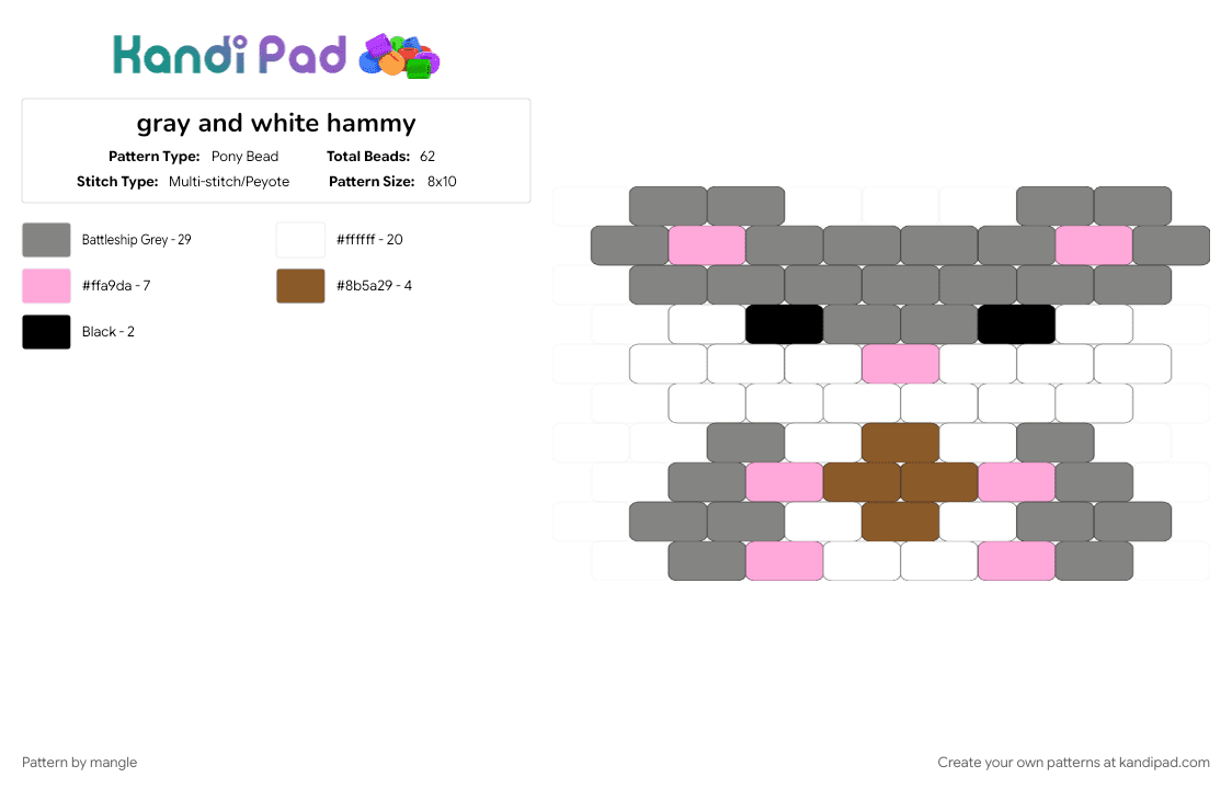 gray and white hammy - Pony Bead Pattern by mangle on Kandi Pad - animal, charm, charms, cute, gray, hamster, rodent