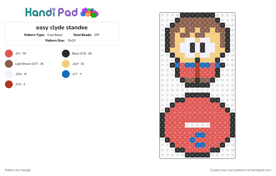 easy clyde standee - Fuse Bead Pattern by mangle on Kandi Pad - animation animated, beginner, cartoon, clyde donovan, red, south park, tv show