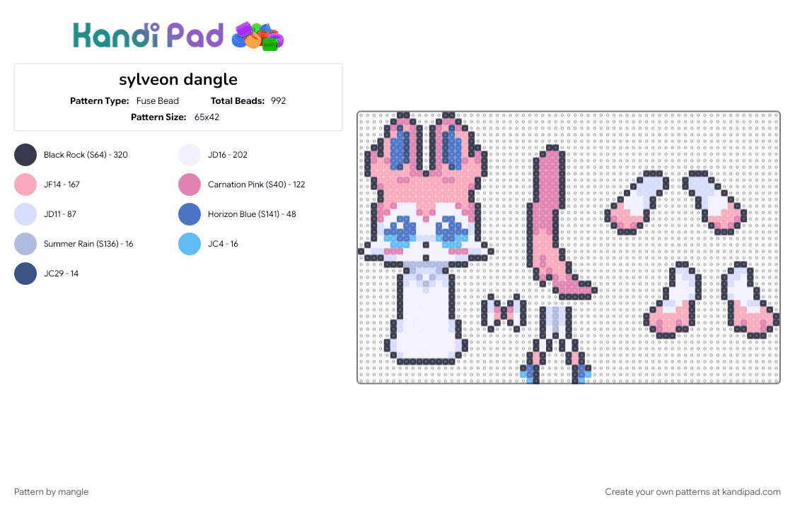 sylveon dangle - Fuse Bead Pattern by mangle on Kandi Pad - animal animals, cute kawaii, eevee, eeveelution, furry, nintendo video game, pink, pokemon, purple, ragdoll keychain dangler