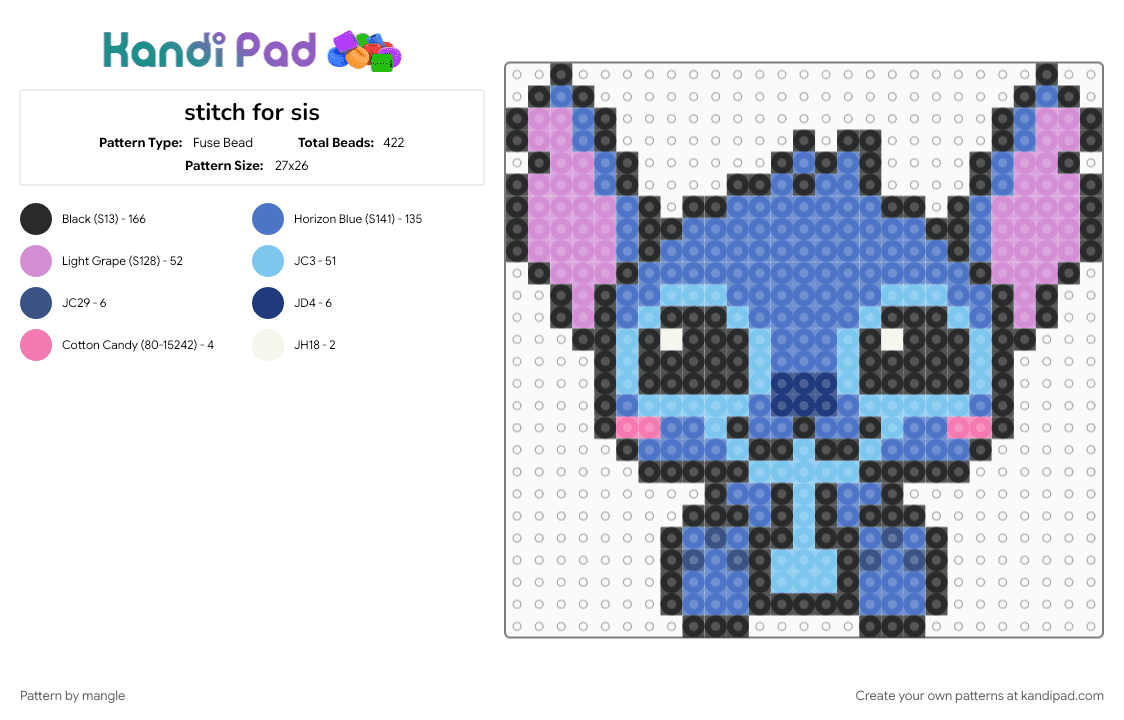 stitch - Fuse Bead Pattern by mangle on Kandi Pad - alien aliens, animal animals, animated, animation, blue, cartoon, cute kawaii, disney