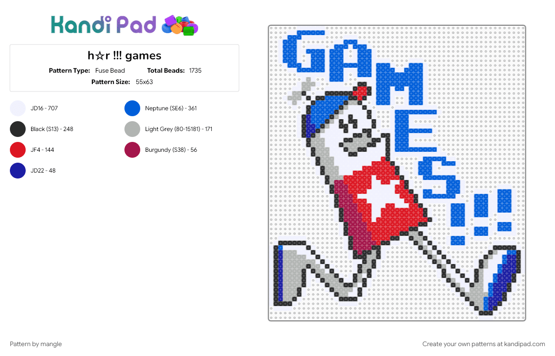 h☆r !!! games - Fuse Bead Pattern by mangle on Kandi Pad - 2000s, animated, animation, beige, blue, cartoon, early internet, homestar runner, huge big large, white, y2k