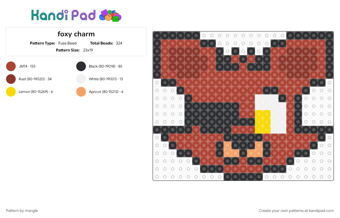 foxy charm - Fuse Bead Pattern by mangle on Kandi Pad - charms, cute kawaii, five nights at freddys, fnaf, fox, furry, keychain, red, video game