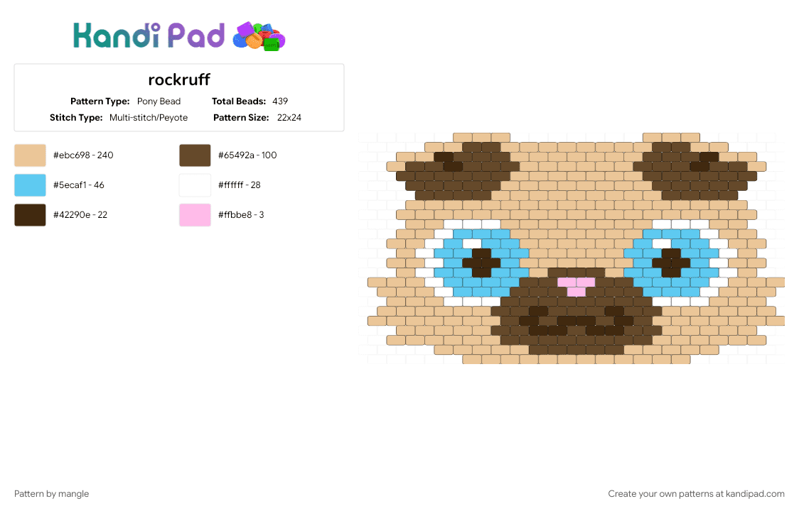 rockruff - Pony Bead Pattern by mangle on Kandi Pad - animal animals, beige, brown, cute kawaii, games, nintendo, panel wall decor, pokemon, puppy dog, video game