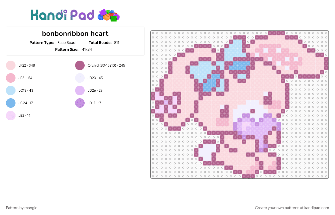 bonbonribbon heart - Fuse Bead Pattern by mangle on Kandi Pad - animal animals, bunny rabbit, cute kawaii, cutecore kawaiicore, decora, love, pink, sanrio