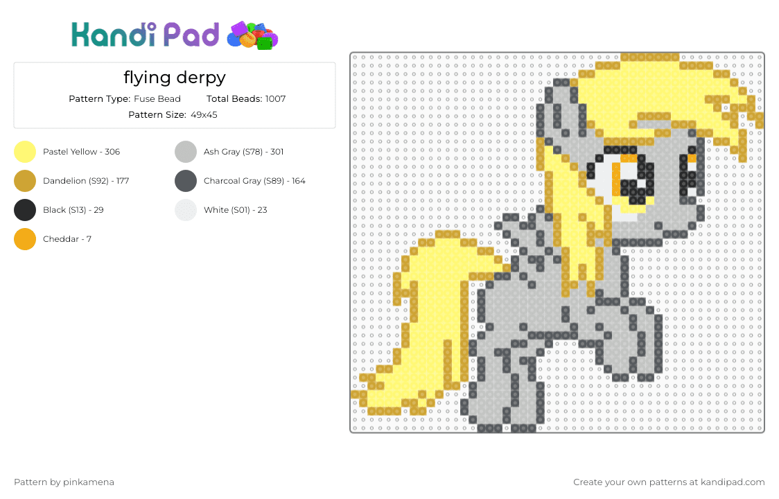 flying derpy - Fuse Bead Pattern by rainbowhash on Kandi Pad - yellow,beige,mlp,my little pony,derpy hooves