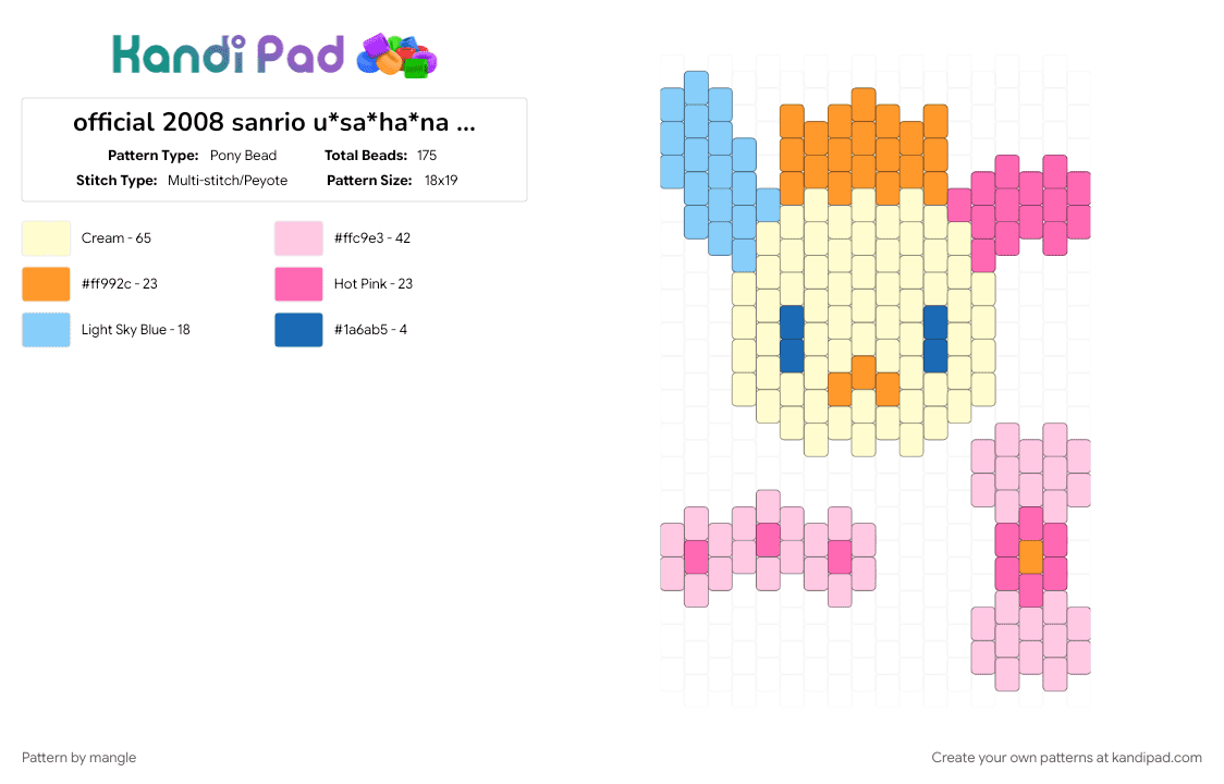 official 2008 sanrio u*sa*ha*na friends aquabeads set (aq-s05) (5) - Pony Bead Pattern by mangle on Kandi Pad - 2000s y2k, animal animals, bunny rabbit, cute kawaii, cutecore kawaiicore, decora colorful, pink, usahana sanrio, yellow