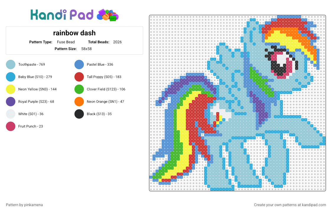 rainbow dash - Fuse Bead Pattern by pinkamena on Kandi Pad - light blue,cartoon,horse,animal,mlp,my little pony