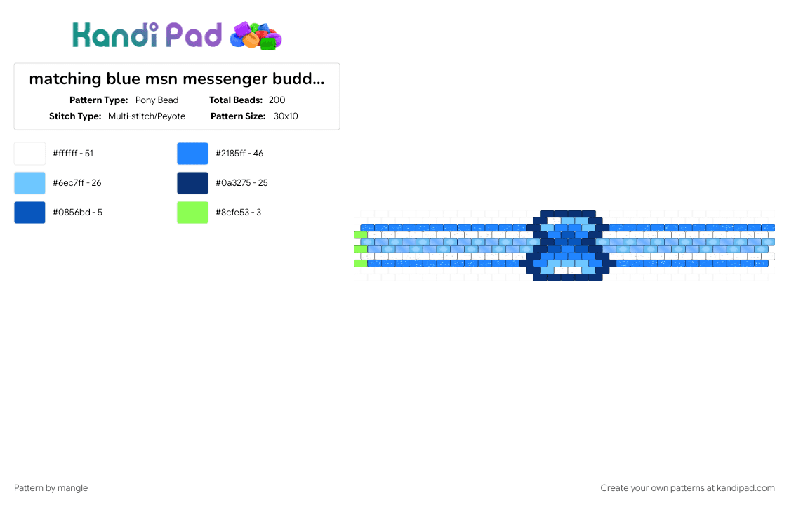 matching blue msn messenger buddy cuff - Pony Bead Pattern by mangle on Kandi Pad - 2000s pc, blue, computer, decora, frutiger aero, scene, scenemo, y2k