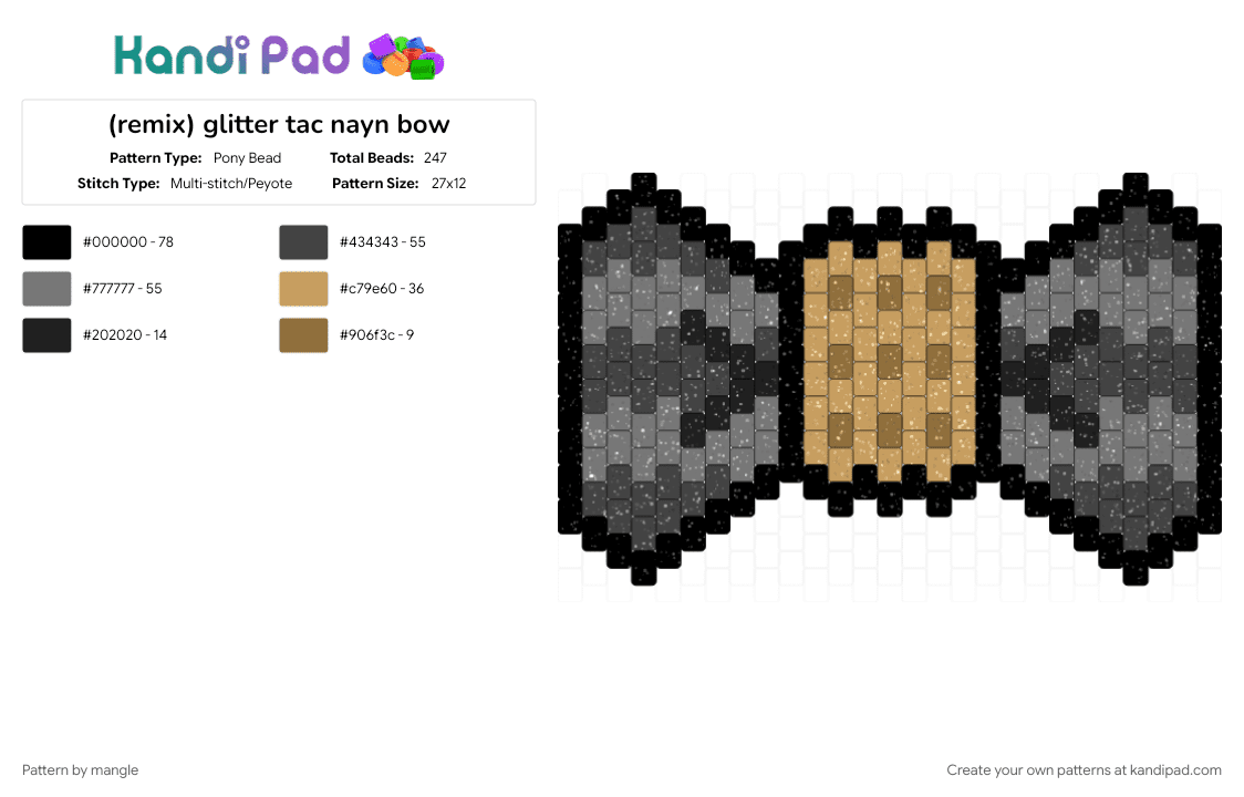 glitter tac nayn bow - Pony Bead Pattern by mangle on Kandi Pad - black, cosplay, decora, emo wearable, gray, kitten, kitty cat, nyan cat, orange, scene accessory, scenemo bowtie
