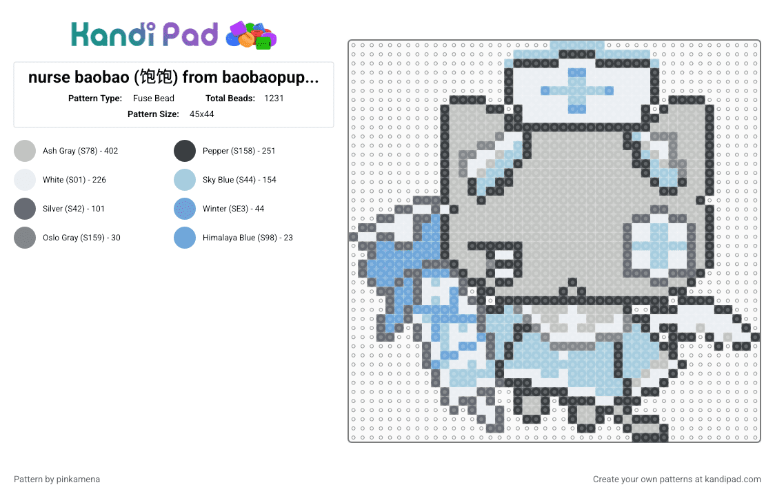 nurse baobao (饱饱) from baobaopupu (饱饱扑扑) - Fuse Bead Pattern by rainbowhash on Kandi Pad - beige,animal,cat,kitty,kitten,kawaii,cute,small,chibi