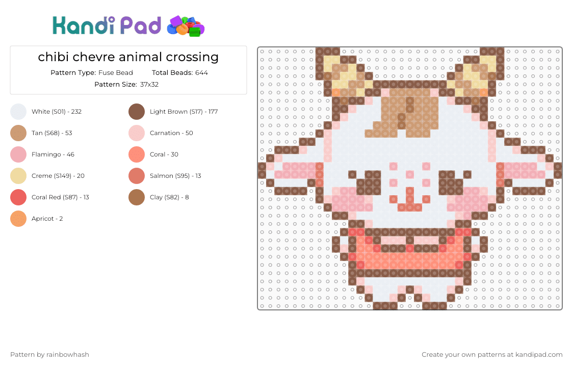 chibi chevre animal crossing - Fuse Bead Pattern by rainbowhash on Kandi Pad - acnh, acnl, beige, cute, goat, kawaii, nintendo, tan, video game