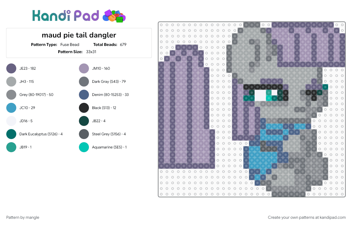 maud pie tail dangler - Fuse Bead Pattern by mangle on Kandi Pad - 2010s, animal animals, cute kawaii, dangle, gray, horse cartoon, keychain, mlp, my little pony