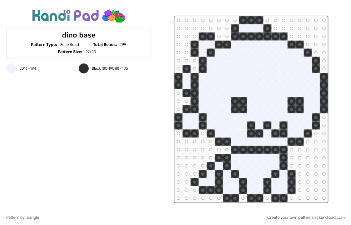 dino base - Fuse Bead Pattern by mangle on Kandi Pad - black, cute kawaii, dinosaur, white