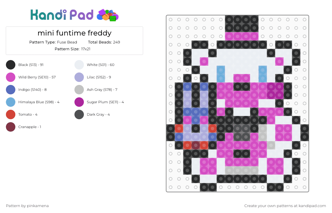 mini funtime freddy - Fuse Bead Pattern by pinkamena on Kandi Pad - white,pink,small,tiny,charm,keychain,fnaf,five nights at freddys,video game,easy