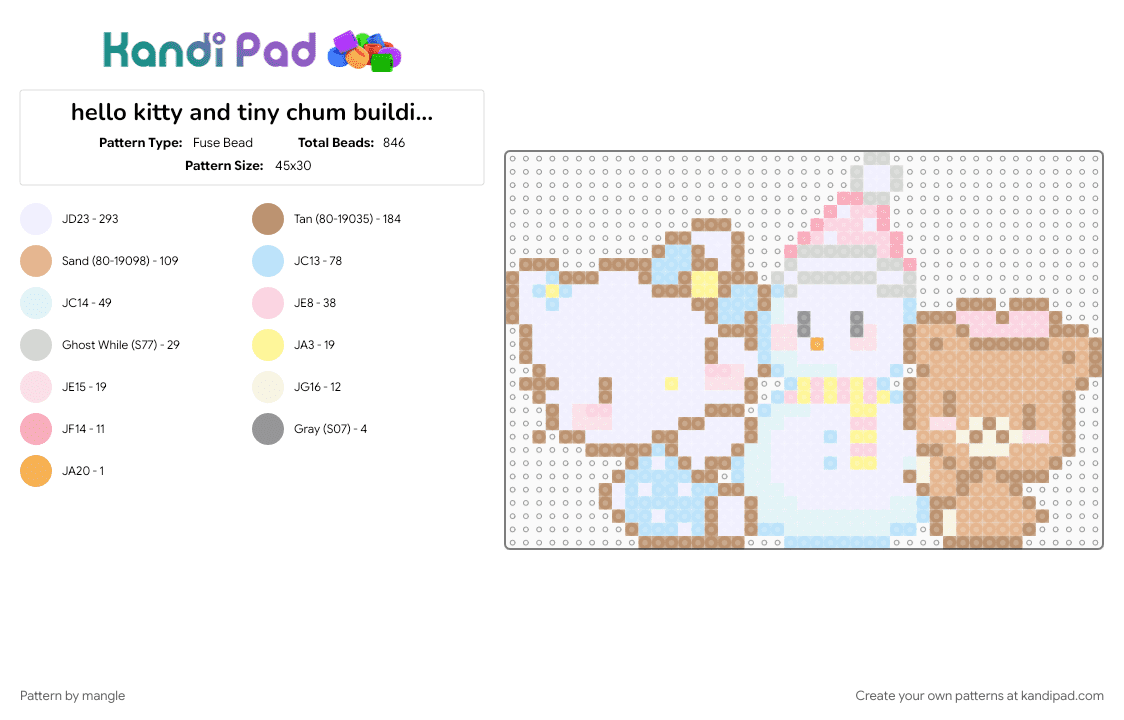 hello kitty and tiny chum building snowman - Fuse Bead Pattern by mangle on Kandi Pad - animal animals, beige, christmas winter, cute kawaii, kitten, kitty cat, light blue, snow man, teddy bear, white