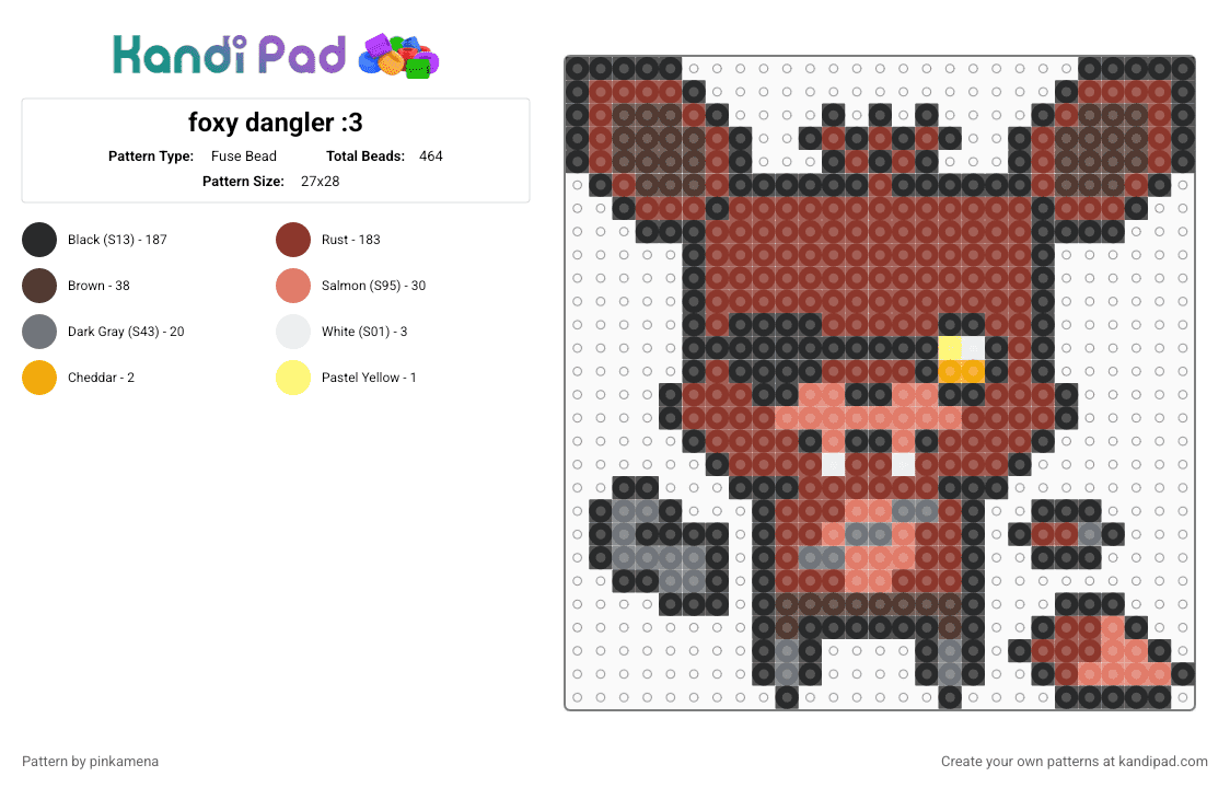 foxy dangler :3 - Fuse Bead Pattern by rainbowhash on Kandi Pad - five nights at freddys, fnaf, furry, keychain, red, video game