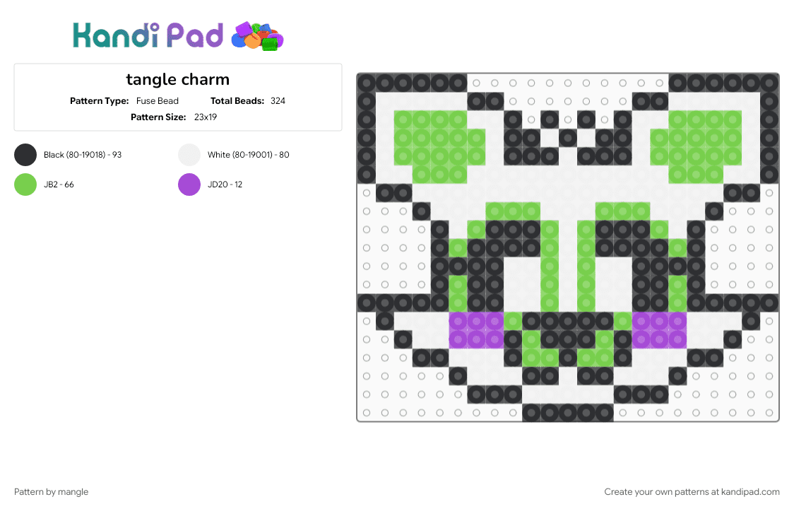 tangle charm - Fuse Bead Pattern by mangle on Kandi Pad - charms, cute kawaii, five nights at freddys, fnaf, fox, furry, green, keychain, video game, white