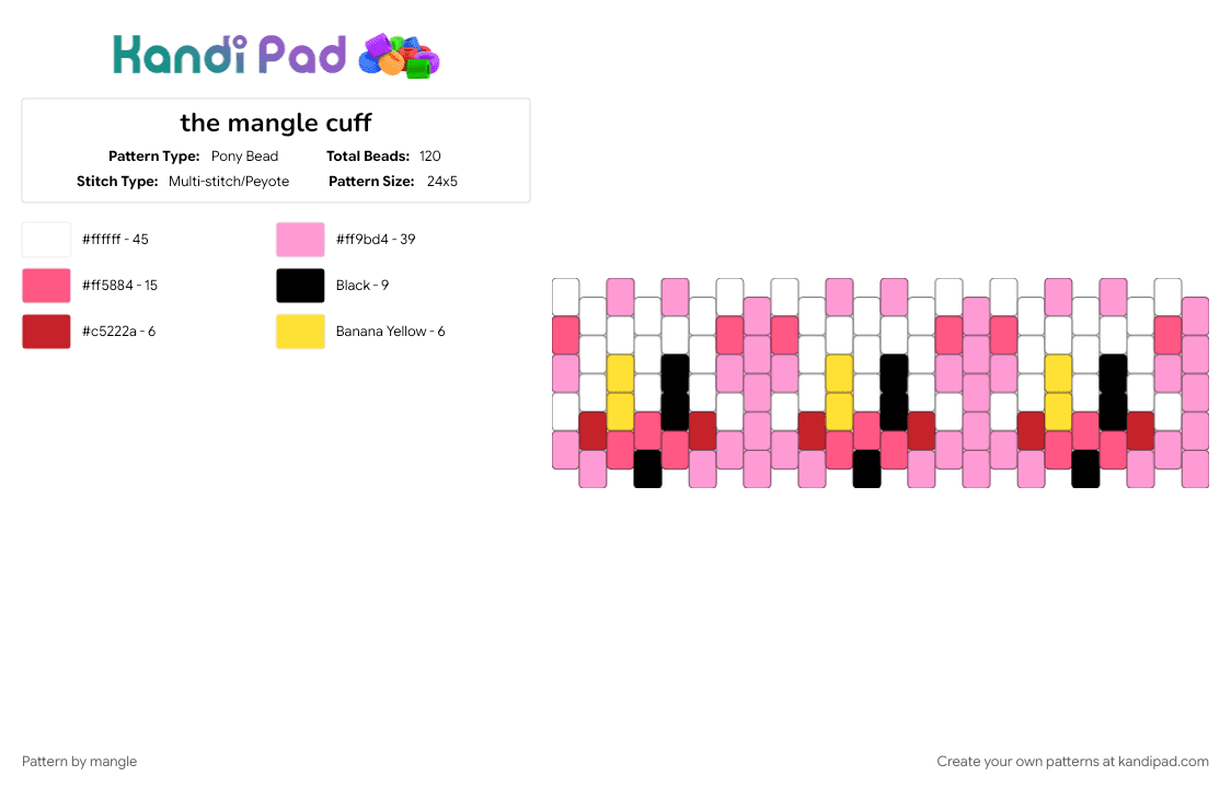 the mangle cuff - Pony Bead Pattern by mangle on Kandi Pad - five nights at freddys, fnaf, fox, furry, pink, video game