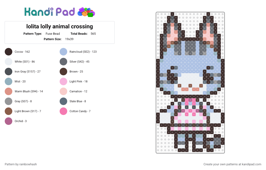 lolita lolly animal crossing - Fuse Bead Pattern by rainbowhash on Kandi Pad - animal, brown, cute, kawaii, kitten, kitty cat, light blue, nintendo, video game