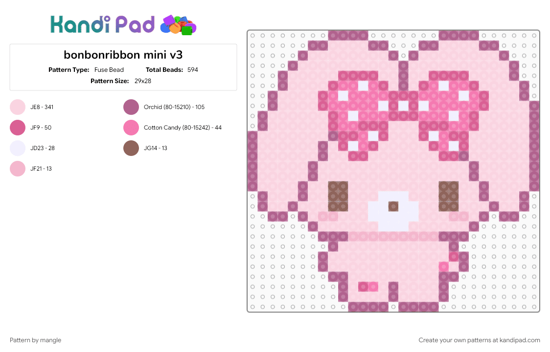 bonbonribbon mini v3 - Fuse Bead Pattern by mangle on Kandi Pad - animal animals, bunny rabbit, cute kawaii, cutecore, decora, kawaiicore, pink, sanrio, white