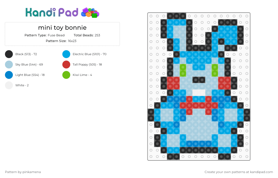 mini toy bonnie - Fuse Bead Pattern by pinkamena on Kandi Pad - light blue,small,tiny,charm,keychain,fnaf,five nights at freddys,video game,easy