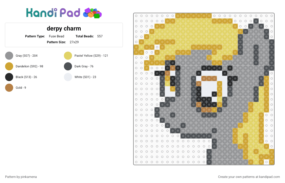 derpy charm - Fuse Bead Pattern by rainbowhash on Kandi Pad - animal, cartoon, cute, gray, horse, keychain, mlp, my little pony, pegasus, yellow