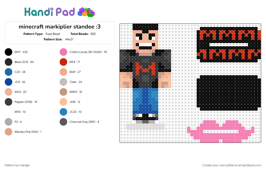 minecraft markiplier standee :3 - Fuse Bead Pattern by mangle on Kandi Pad - 2010s, beige, black, blue, colorful, mc, nostalgia, video game, youtube, youtuber