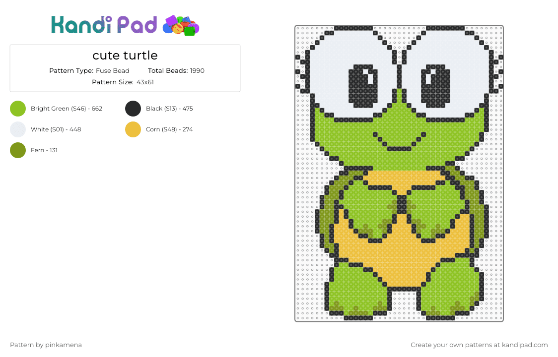 cute turtle - Fuse Bead Pattern by pinkamena on Kandi Pad - green,animal,animals,tortoise