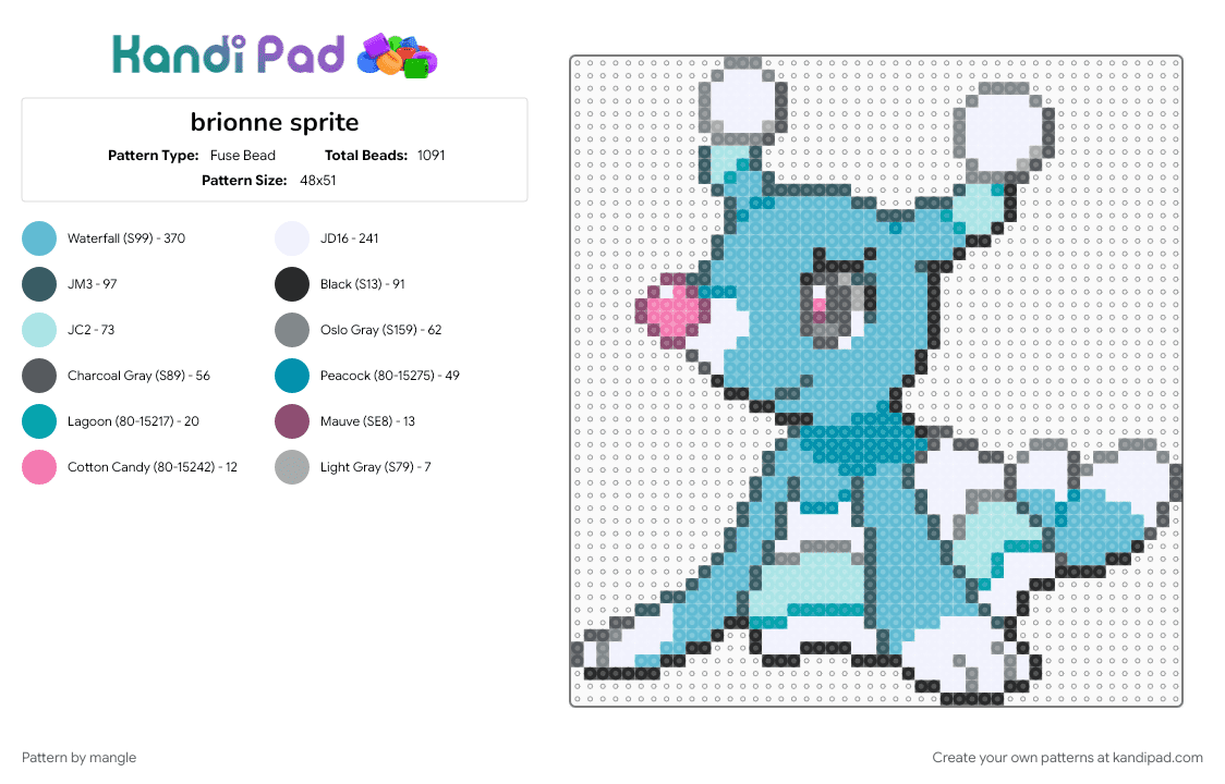 brionne sprite - Fuse Bead Pattern by mangle on Kandi Pad - animal, animals, light blue, nintendo, pokemon, pokmon, seal, seals, video game