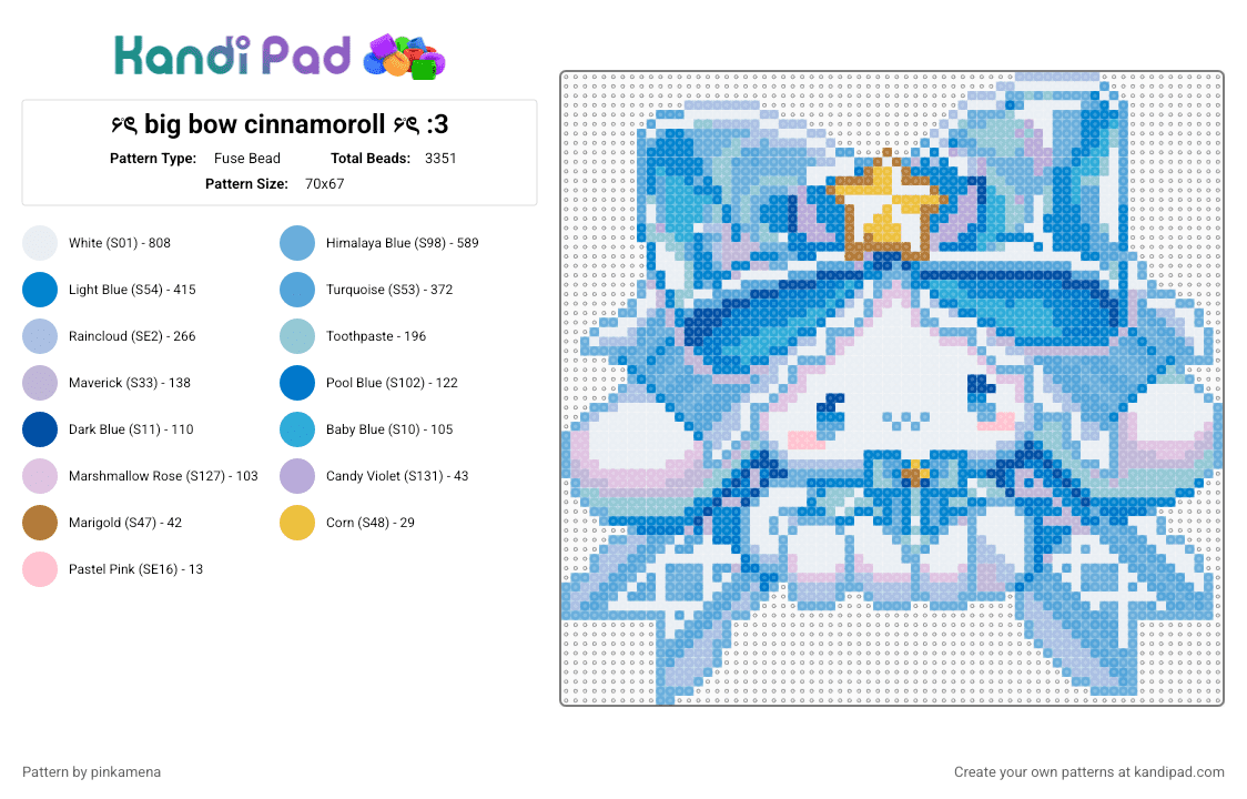 ۶۟ৎ big bow cinnamoroll ۶۟ৎ :3 - Fuse Bead Pattern by pinkamena on Kandi Pad - blue,light blue,cinnamonroll,cinnamon roll,sanrio,cute,kawaii,puppy,dog,hello kitty