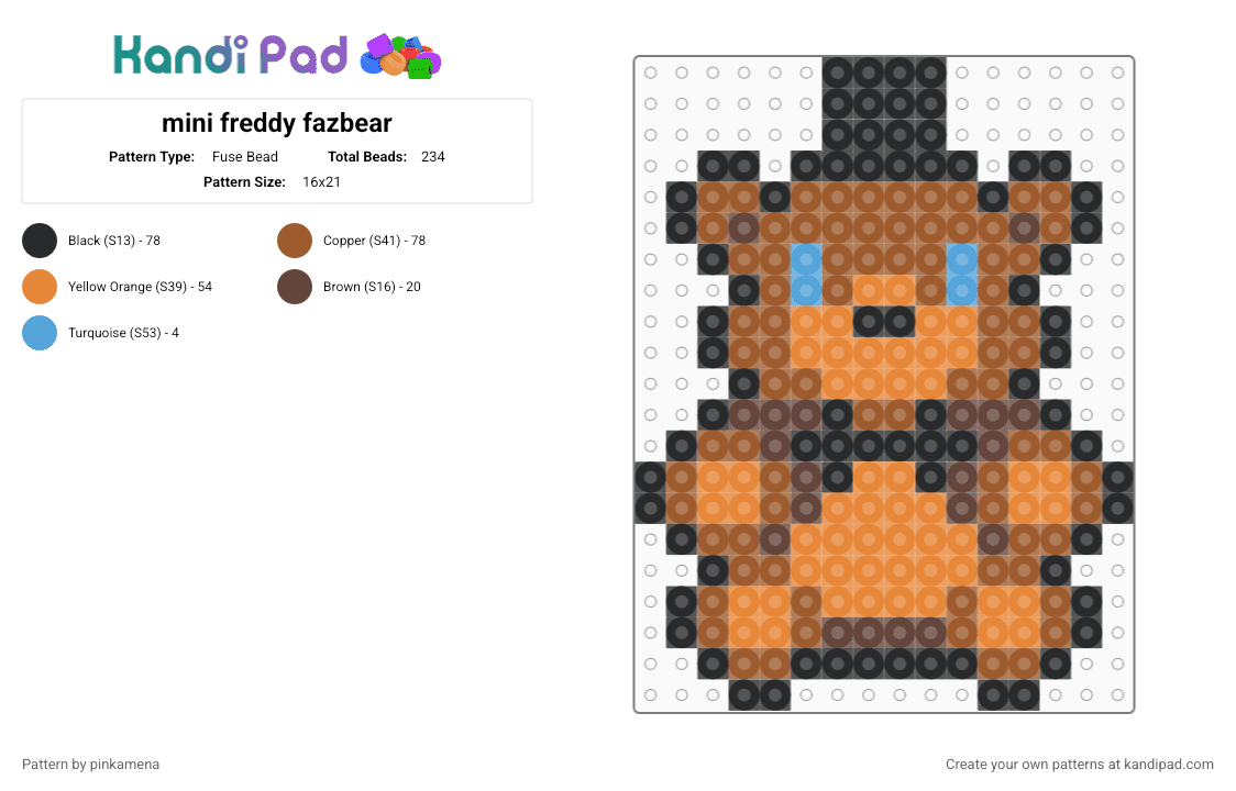 mini freddy fazbear - Fuse Bead Pattern by pinkamena on Kandi Pad - tan,orange,small,tiny,charm,keychain,fnaf,five nights at freddys,video game,easy