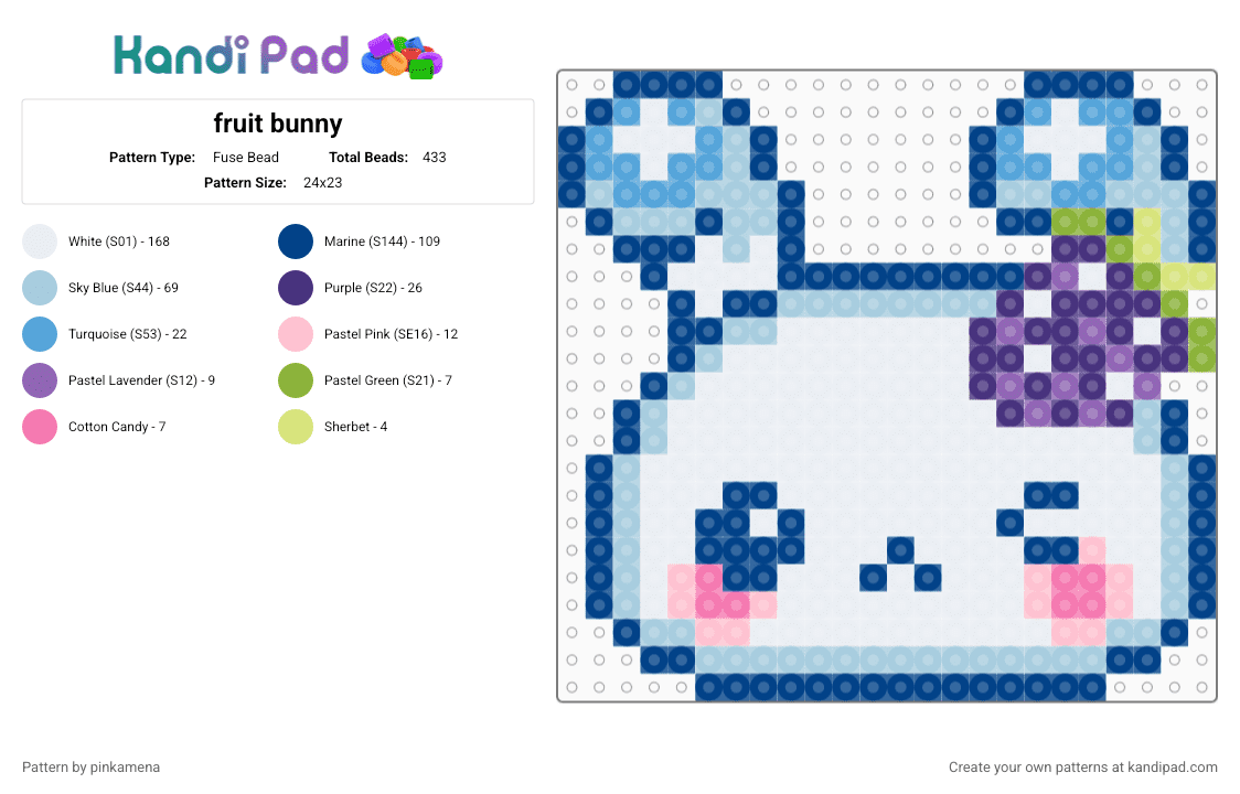 fruit bunny - Fuse Bead Pattern by pinkamena on Kandi Pad - blue,light blue,animal,rabbit,charm,cute,kawaii,food,grapes,grape