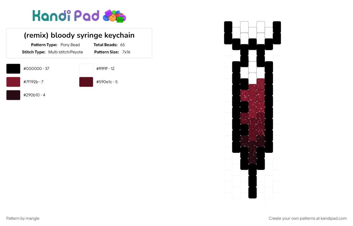 bloody syringe keychain - Pony Bead Pattern by mangle on Kandi Pad - blood accessory, brown, decora charm, gore, horror, nurse doctor, scene emo, wearable scenemo, white