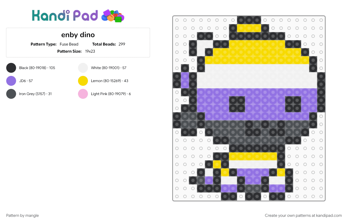 enby dino - Fuse Bead Pattern by mangle on Kandi Pad - blue, dinosaur, gender, lgbt, lgbtq, lgbtqia, non binary, nonbinary, pride