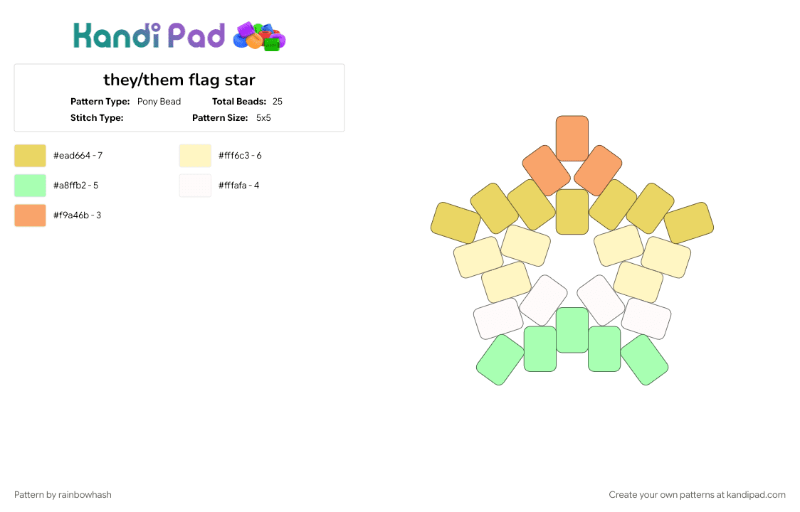 they/them flag star - Pony Bead Pattern by mangle on Kandi Pad - lgbt, lgbtq, lgbtqia, pride, they them, trans gender, transgender, yellow