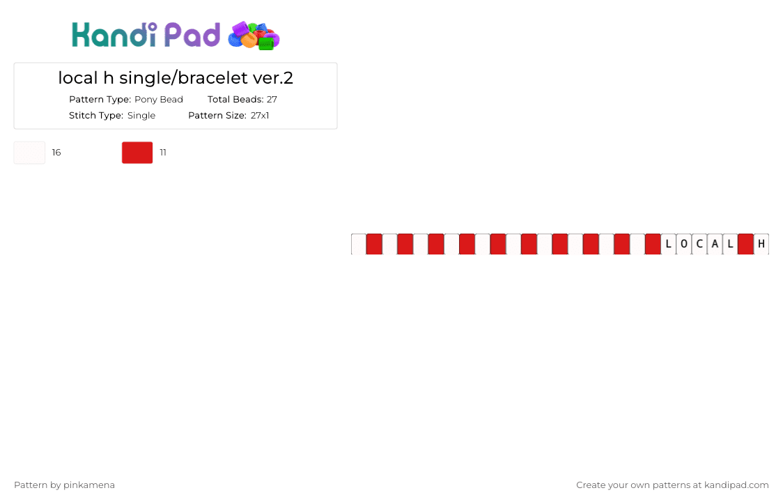 local h single/bracelet - Pony Bead Pattern by pinkamena on Kandi Pad - white,red,music,band,rock