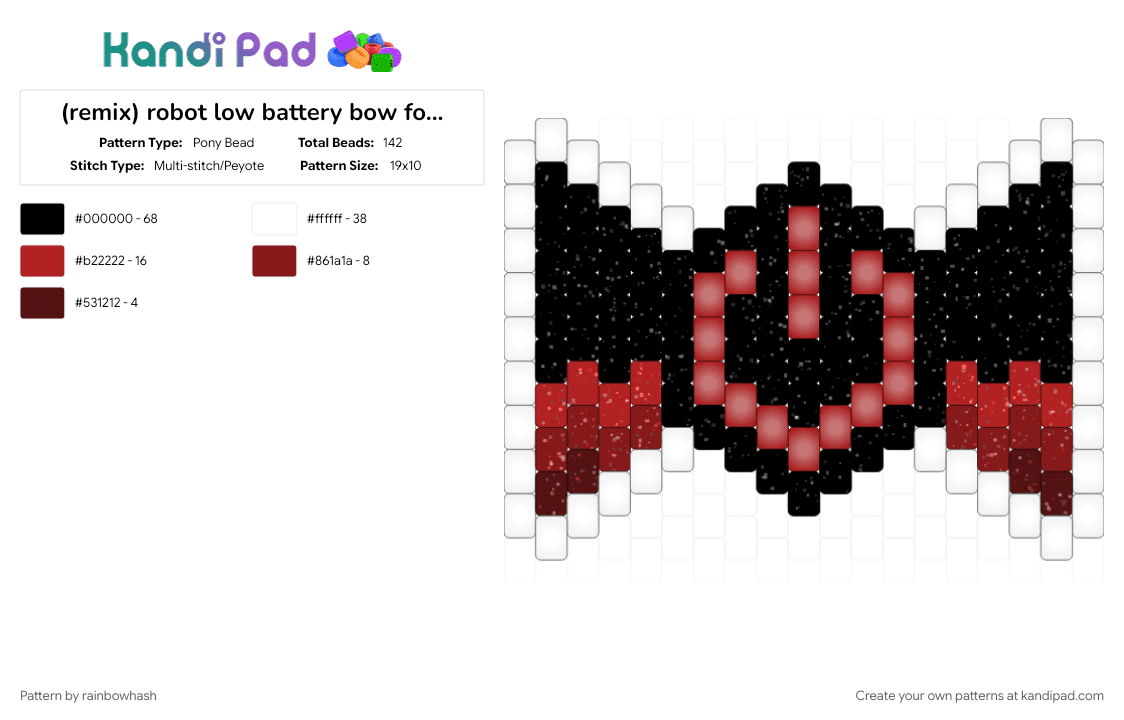 robot low battery bow for hairclip - Pony Bead Pattern by mangle on Kandi Pad - brown, decora, emo, power technology, red, robotic bowtie, scene, scenemo accessory, tech, wearable