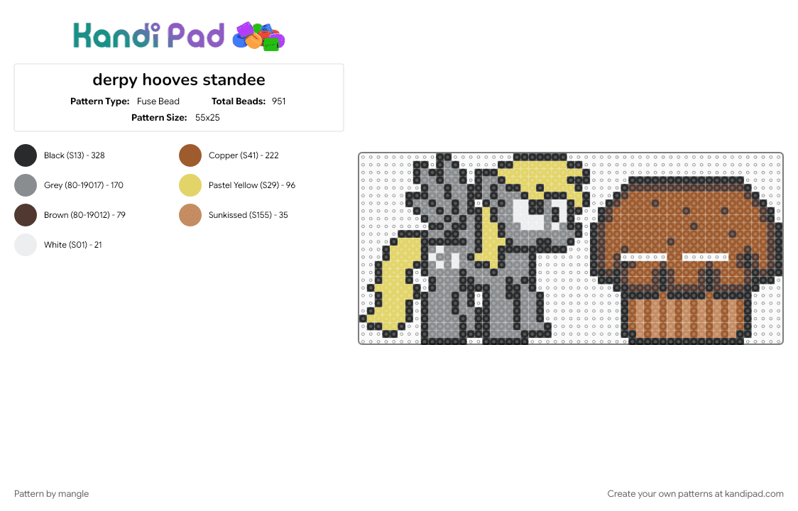 derpy hooves standee - Fuse Bead Pattern by mangle on Kandi Pad - 3d, animal, animals, cartoon, figure, figurine, gray, mlp, my little pony, tan
