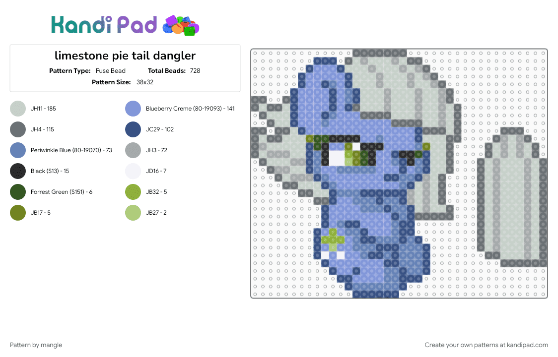 limestone pie tail dangler - Fuse Bead Pattern by mangle on Kandi Pad - 2010s, animal animals, blue, cute kawaii, dangle, gray, horse cartoon, keychain, light blue, mlp, my little pony