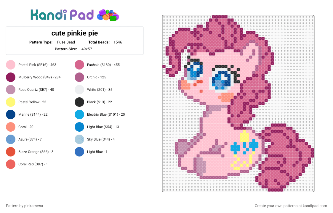 cute pinkie pie - Fuse Bead Pattern by pinkamena on Kandi Pad - pink,kawaii,mlp,my little pony,cartoon,horse,animal