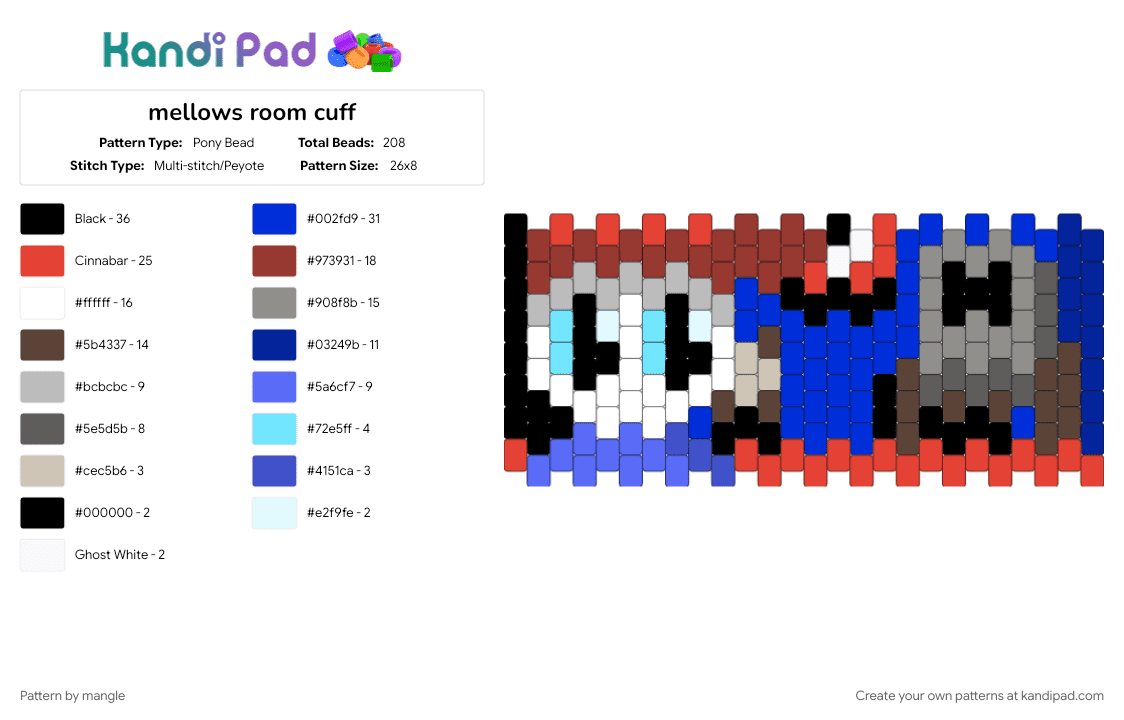 mellows room cuff - Pony Bead Pattern by mangle on Kandi Pad - endacopia, games, gray, purple, red, video game