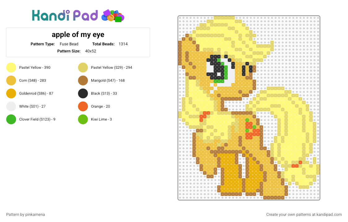apple of my eye - Fuse Bead Pattern by pinkamena on Kandi Pad - yellow,applejack,apple jack,mlp,my little pony