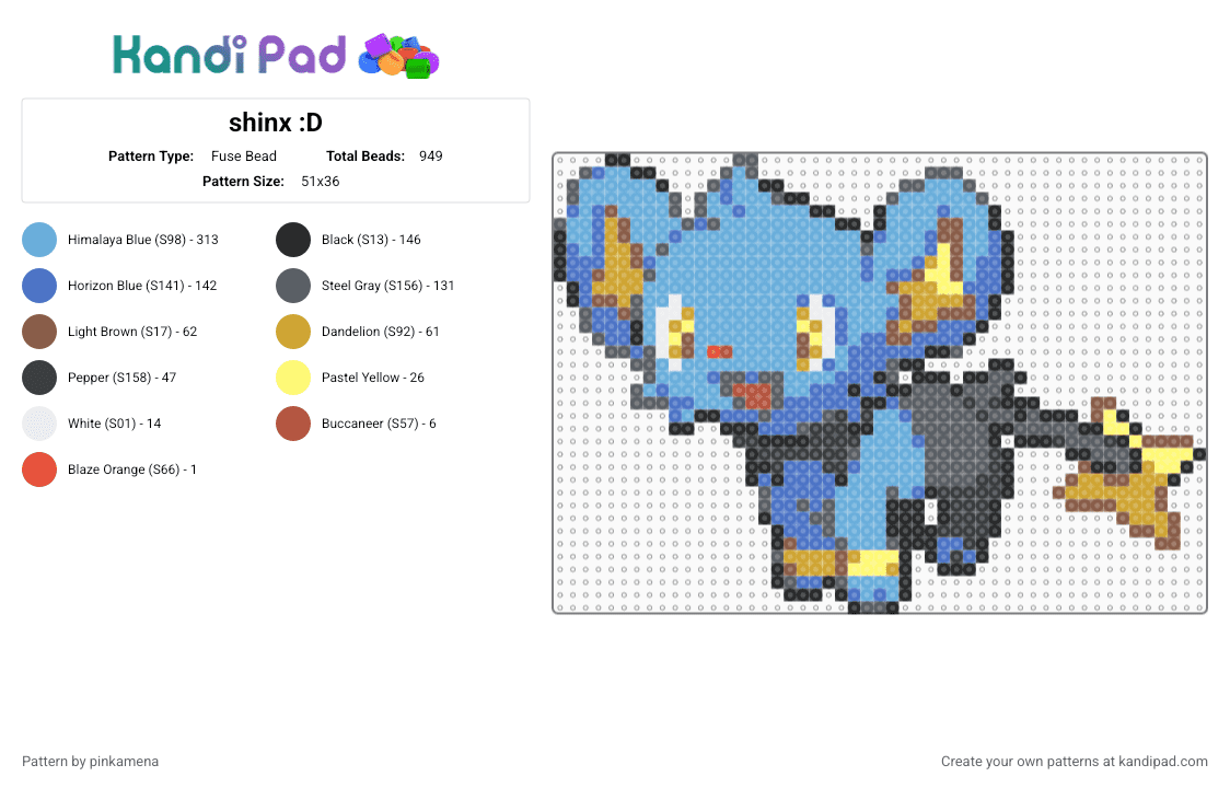 shinx :D - Fuse Bead Pattern by rainbowhash on Kandi Pad - gray,blue,light blue,cute,kawaii,pokmon,cub,animal